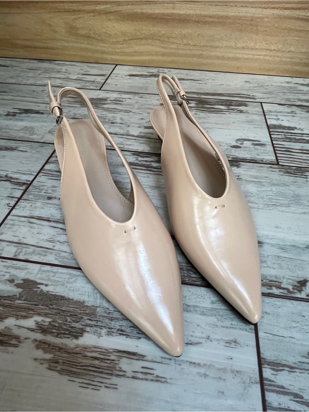 Coutgo Nude Slingback Pointed-Toe Kitten Heels